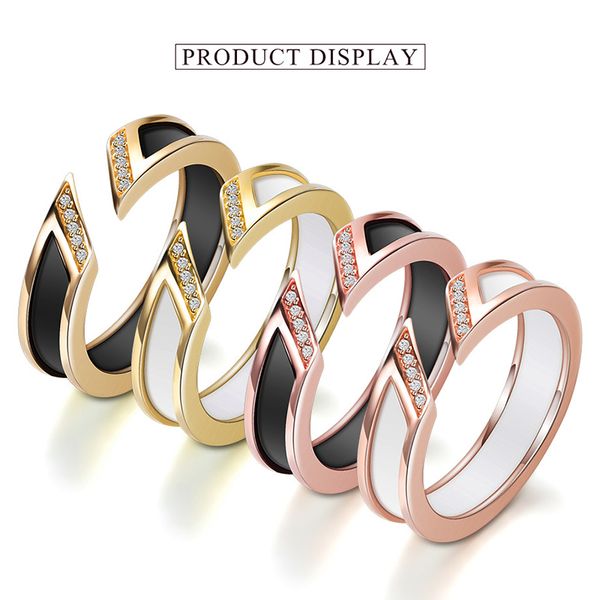 

5.3mm width white&black ceramic women rings coupons open ring with crystals fashion wedding engagement ring, Golden;silver
