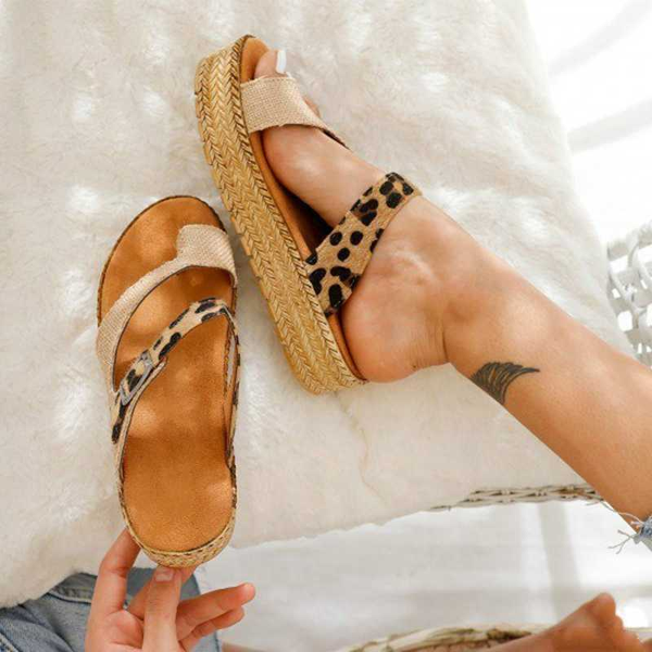

slippers leopard high platform round open clip toe pumps women's heels slides summer buckle ladies shoes straw braid, Black