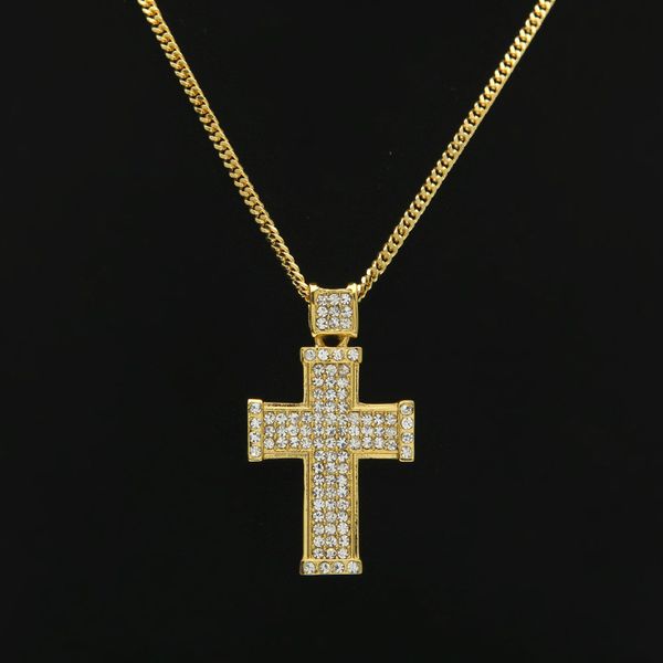 

Men's Hip Hop Bling Bling Iced Out Cuban Chain Pendant Necklace Classic Full Diamond Cross Pendant