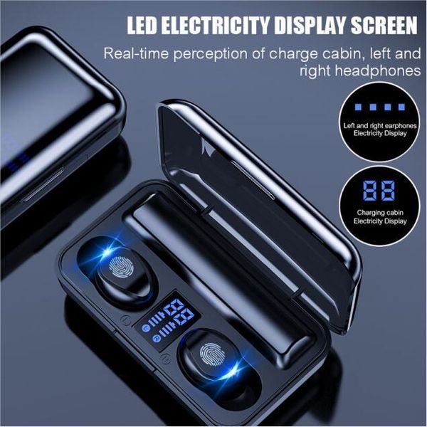 

cgjxsmini f9 tws headphones bluetooth v5 .0 wireless earphone smart touching earbuds with led display 2000mah power bank headset with mi