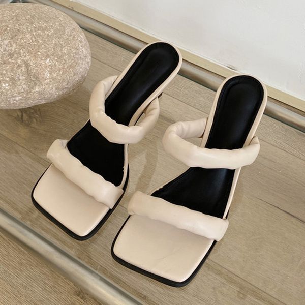 

2020 new summer slippers high heels party mules ladies shoes fashion concise square toe slipper women shoes slide female sandals, Black
