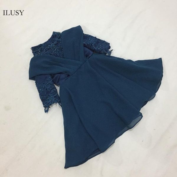 

ilusy abiye dark blue flower girl dresses high neck lace beads muslim child dress, Red;yellow