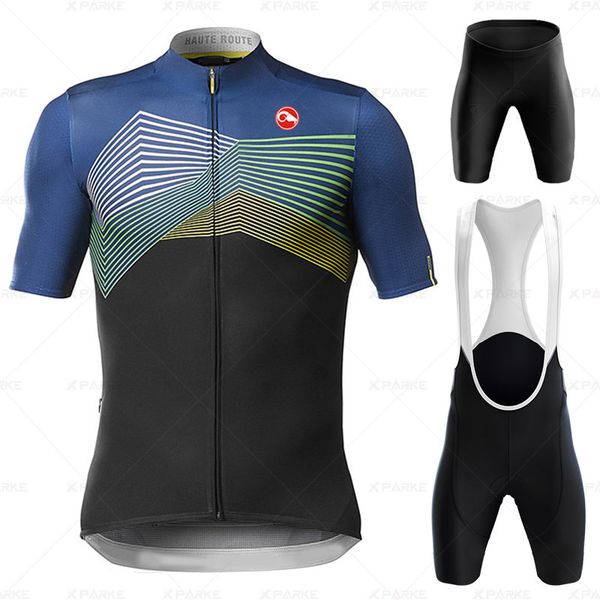 

racing sets 2021 cycling jersey set men mtb clothing suits quick dry bicycle breathable sportswear short sleeve bike uniform, Black;blue