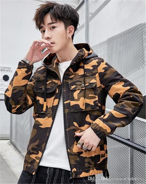 

jackets long sleeve hooded mens outerwear spring windbreaker fashion printed zipper male clothing camouflage mens designer, Black;brown
