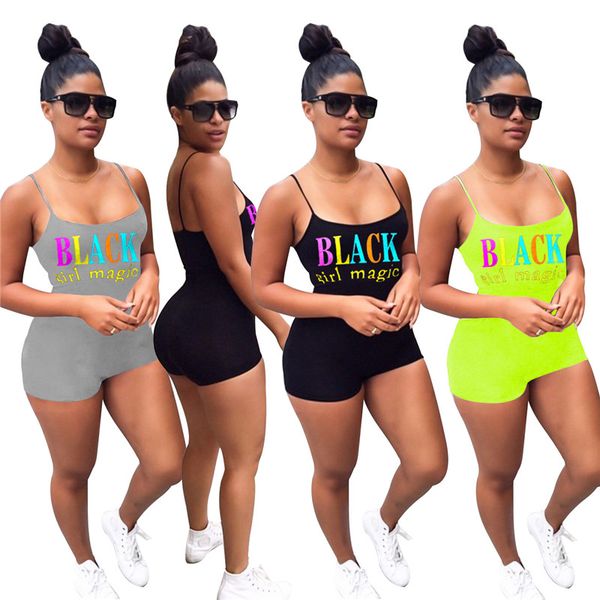 

womens rompers scoop neck sleeveless short bodysuit fashion letter pattern light color woman jumpsuits, Black;white