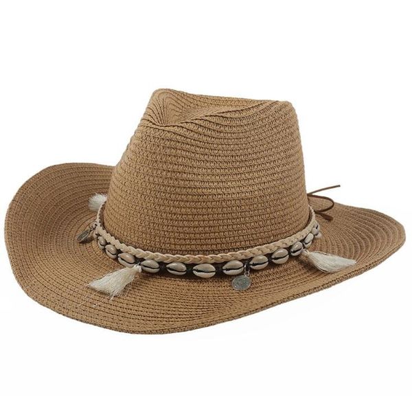 

wide brim hats tassels cowgirl summer straw hat women men western cowboy trendy sun beach cap, Blue;gray