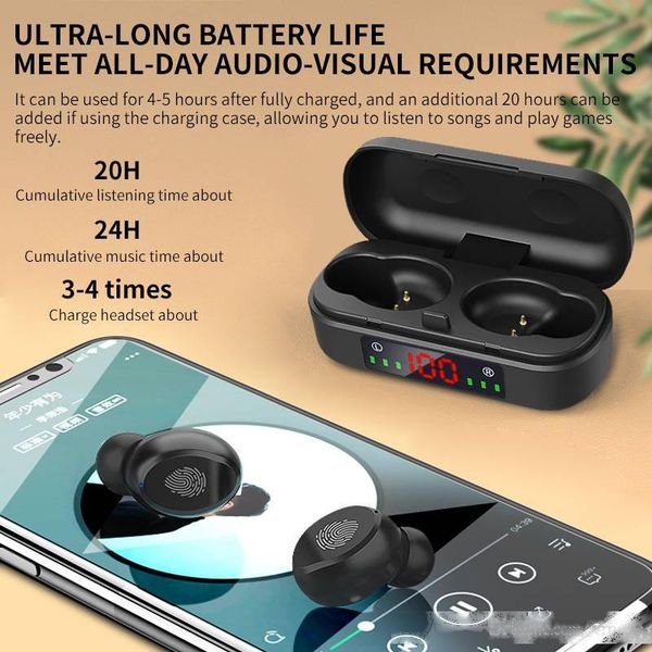 

tws bluetooth earphone 5.0 v8 touch control waterproof headphone noise canceling wireless earbuds led display sports headset fashion