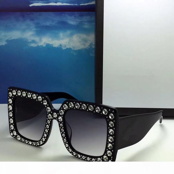 

luxury- 2018 women designer sunglasses 0145 large frame elegant special with shiny diamond frame for women sunglassses with case, White;black