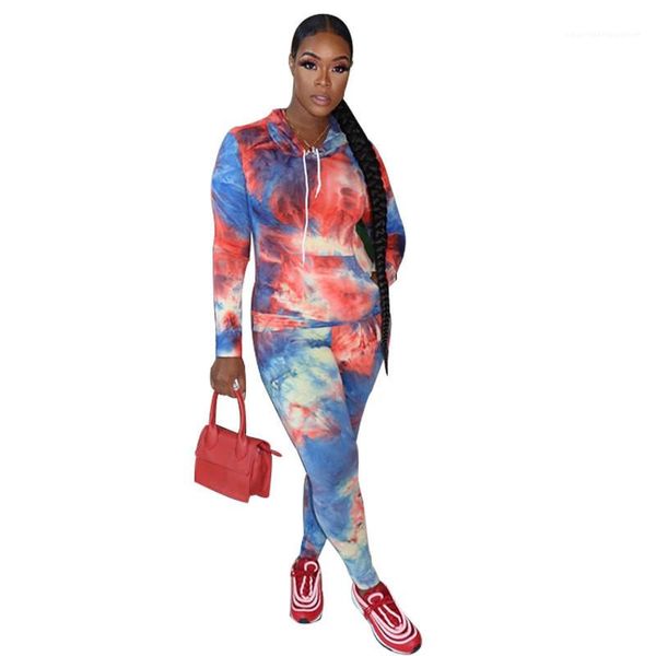 

tie dye printd casual two piece set loose sports with packet ladies designer womens hooded tracksuits, Gray
