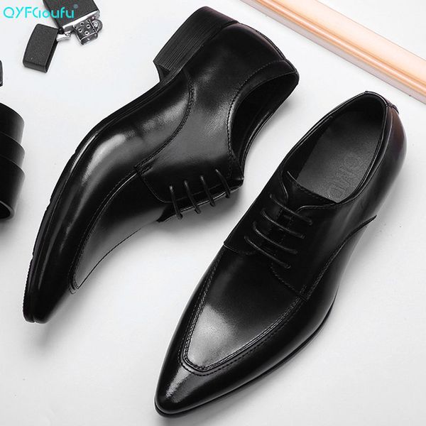 

qyfcioufu men shoe spring summer formal genuine cow leather business casual shoe men dress office shoes male pointed toe oxfords, Black