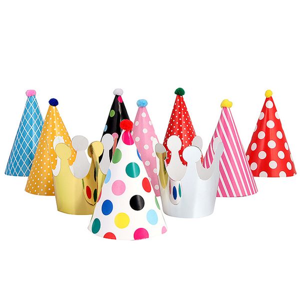 

diy home garden cone hats set birthday party with pom poms 2 crowns 9 caps paper