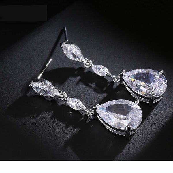 

new cubic zircon water drop earrings wedding bridal bridesmaid classic water drop long dangle earring for elegant women design jewelry, Silver