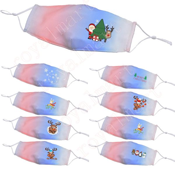 

christmas face mask fashion gradient color santa claus elk printing protective masks dustproof washable reusable xmas mouth masks