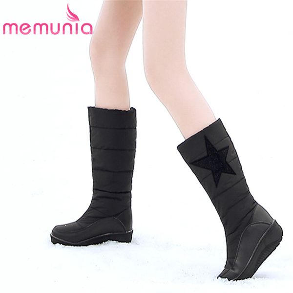 

memunia 2020 women mid calf boots women warm genuine leather snow boots winter shoes female flat platform, Black
