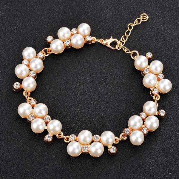 

pearl charms bracelet vintage fashion pearl crystal bracelets for women bracelets & bangles jewelry zircon charms bracelet j2311, Golden;silver