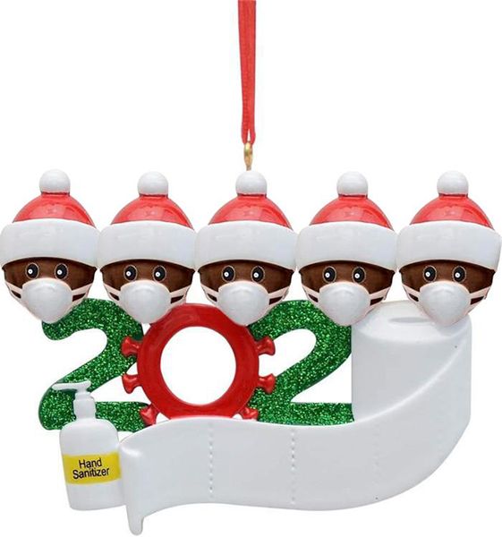 

2020 Hot Quarantine Christmas Santa Decoration Black Person Party Personalized Family Of Ornament Pandemic with Face Masks Hand Sanitized