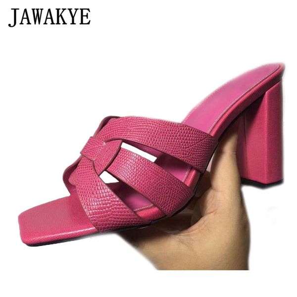 

multicolor woven grid leather block heel mules women slides plus size braid party dress sandals square toe runway slippers woman, Black