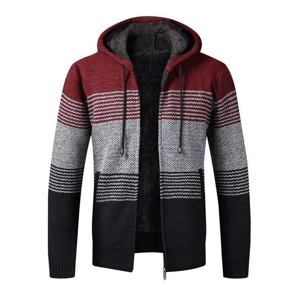 

sweater men fleece jacket casual cardigan coats thick hooded wool sweatercoats autumn winter warm patchwork knitted sweaters, White;black