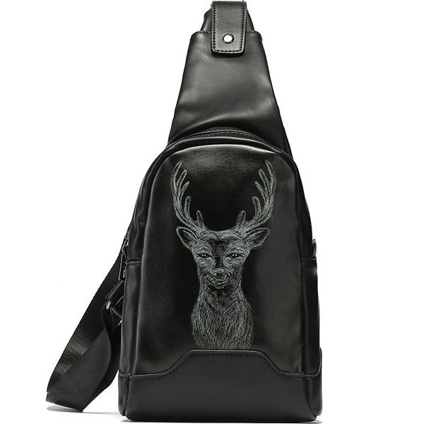 

reindeer day pack deer p chest bag animal picture pu leather portable sling pouch leisure bosom case sport backpack outdoor daypack