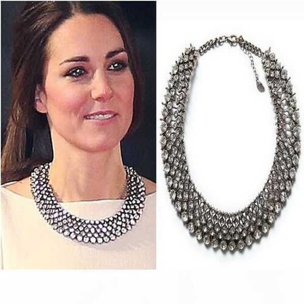 

2016 new kate middleton necklace necklaces & pendants fashion luxury choker design crystal pendant necklace statement jewelry, Silver
