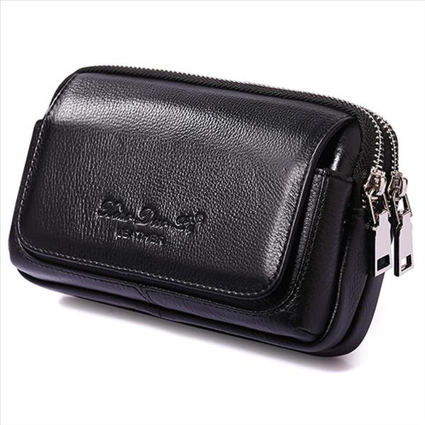 

men cowhide genuine leather military cell mobile phone cover case skin hip belt bum purse fanny pack waist bag pouch