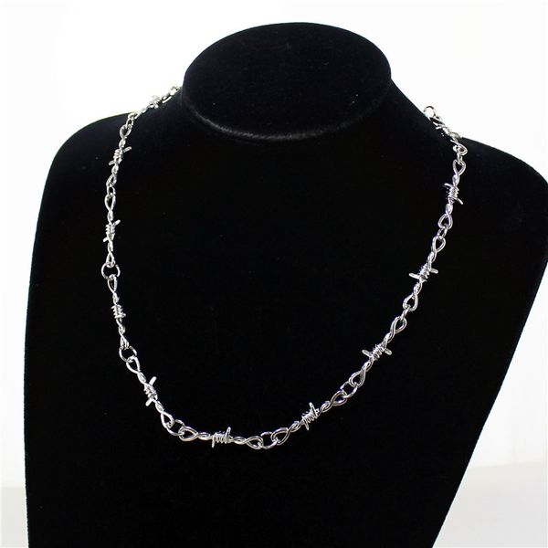 

1 pcs new silver color goth punk hip hop style chain thorns streetwear choker necklace for women men jewelry accessories
