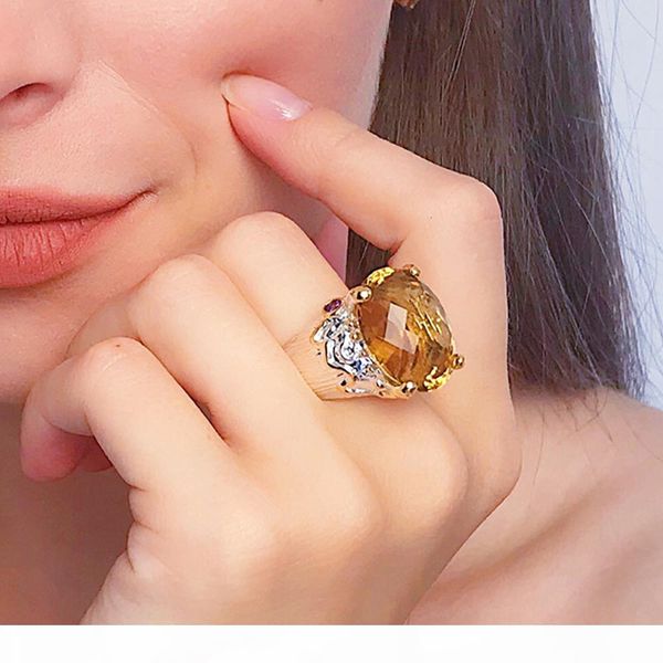 

20*15mm big golden zirconia jewellery ring luxury silver plated women's large jewelry cocktail rings party