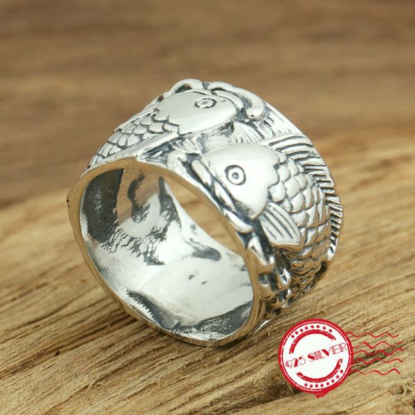 

s925 sterling silver men's ring personality fashion retro classic jewelry pisces 2020 new style gift to send lover, Golden;silver