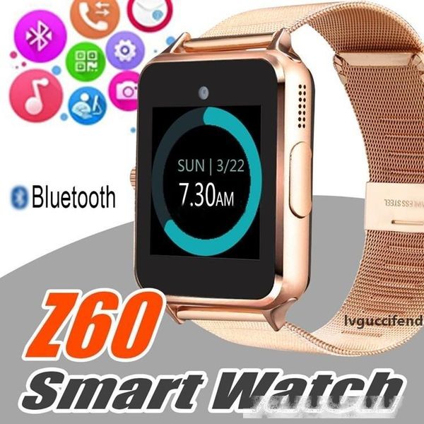 

bluetooth smart watch z60 smartwatches stainless smart bracelet with sim card camera for android cellphones with retail box