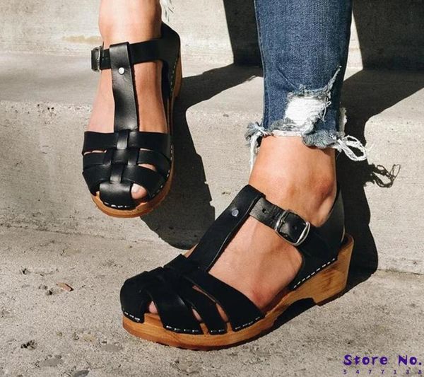 

2020 summer fashion woman shoes sandals closed toe t-strap booties zapatos de mujer sandalias de verano para mujer lp595, Black
