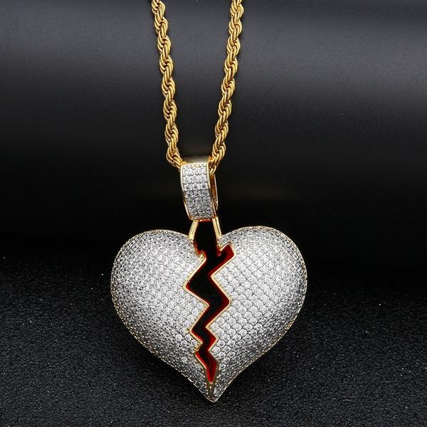 

solid broken heart pendant necklace for mens womens new fashion personality hip hop necklace couple jewelry, Silver
