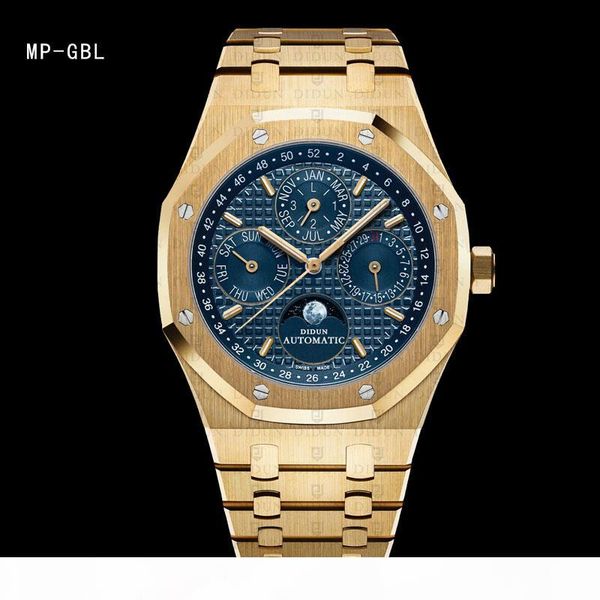 

didun watch mens watches automatic gear s3 gold watch waterproof moonphase wristwatch stainless steel bracelet, Slivery;brown