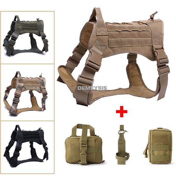 

tactical army dog vest outdoor service dog harness clothing adjustable training molle vest set pets harness, Camo;black