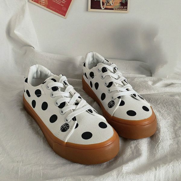 

2020 new polka dot walking shoes woman flat women's sneakers college girls lovely canvas tenis flats simple fashion shoes i2-48