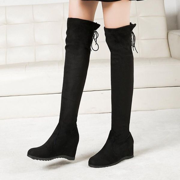 

vogue women boots women\x27s shoes over knee boots increased over elastic stretch platform non-slip outdoor shoes jly11, Black