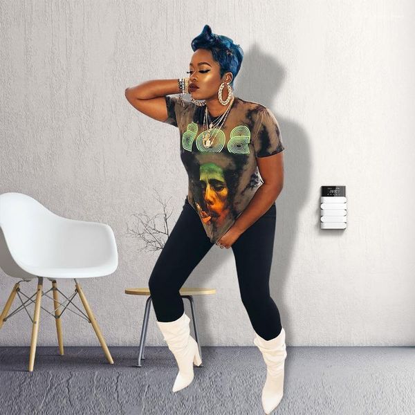 

short sleeve casual apparel women summer bob letter print tshirt loose relaxed designer clothing crew neck, White