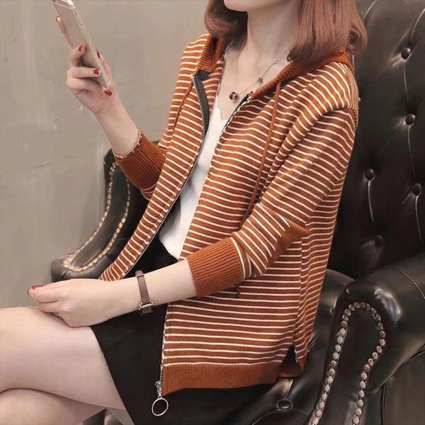 

new casual long sleeve cardigan sweater women knitted hooded cardigans with zipper korea autumn female fashion knitting outwear, White;black