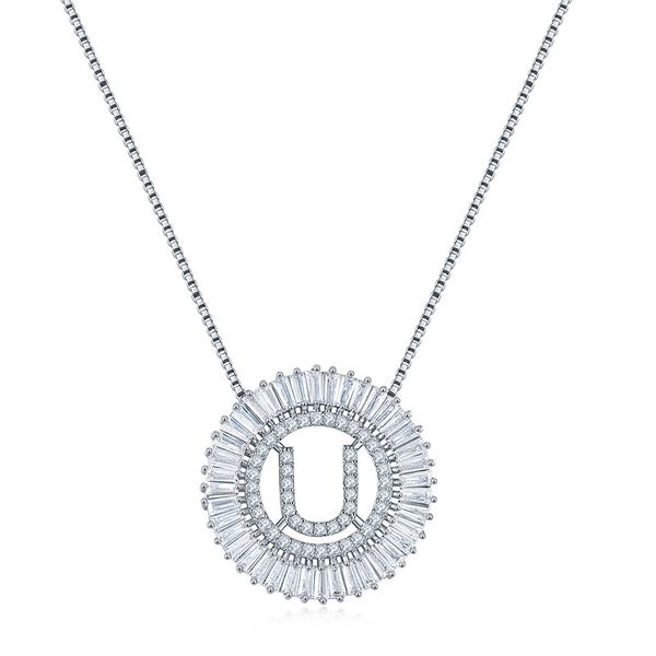

bohemian white zircon necklace personality simple letter geometric golden silvery clavicle chain fashion woman jewelry gift, Silver
