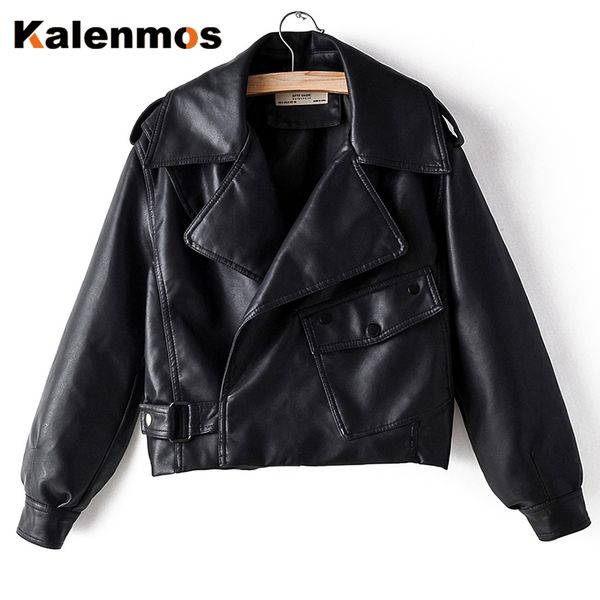 

women's leather & faux kalenmos women jackets spring autumn pu motorcycle biker red coat loose streetwear korea work black punk outerwe
