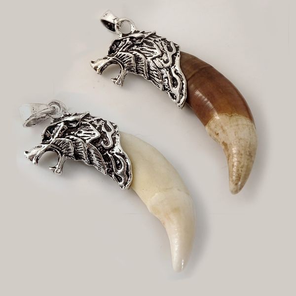 

men antique silvercolor tribal stark wolf fang tooth pendant necklace vintage real natural tooth alloy pendant jewelry ly915, Silver
