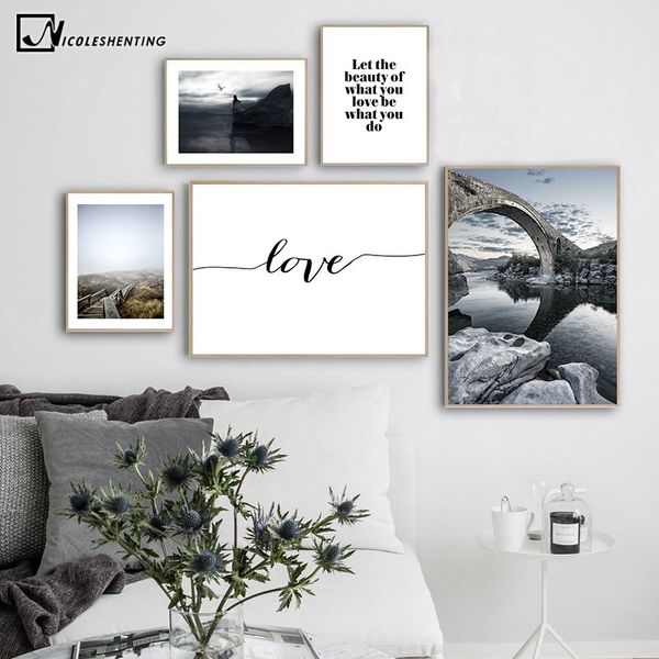 

love quotes bridge landscape picture nature scenery scandinavian poster nordic style print wall art canvas painting home decor