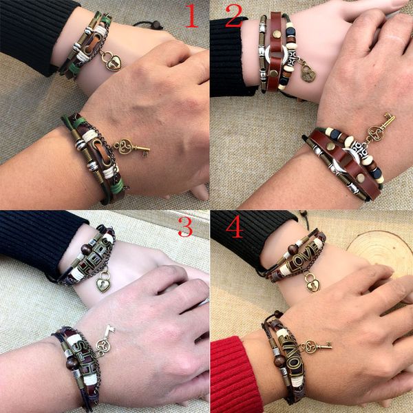 

link, chain 2pcs/set couple leather bracelets for lovers heart lock and key bracelet charm & bangles friendship jewelry, Black