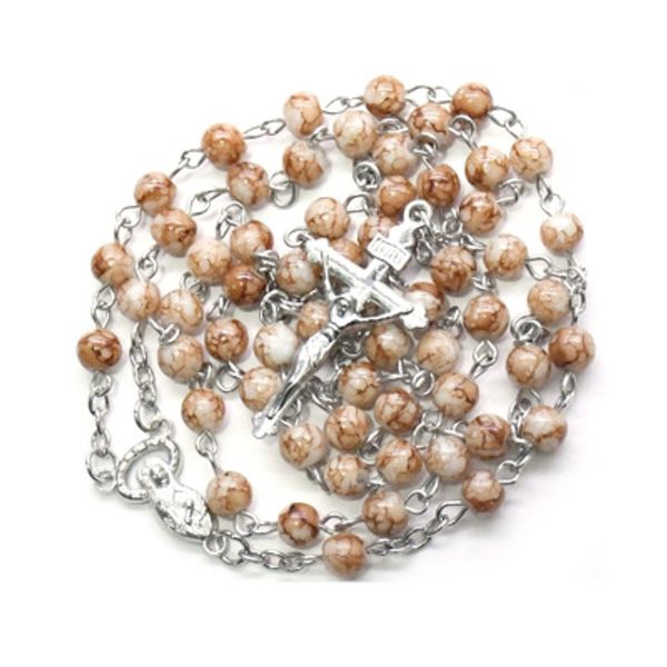 

fashion retro style 6mm striped beads rosary cross necklace virgin mary religious jewelry friend gift, Silver