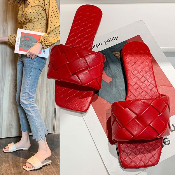 

women weaving beach slippers summer pu leather casual open toe female flat sandals woman comfortable outdoor slides ladies shoes, Black