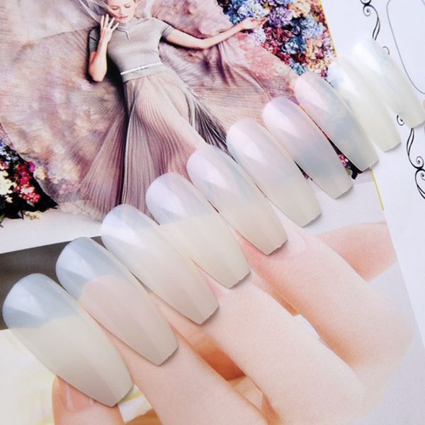 

600pcs/bag long ballerina false nail art tip white natural coffin acrylic, Red;gold