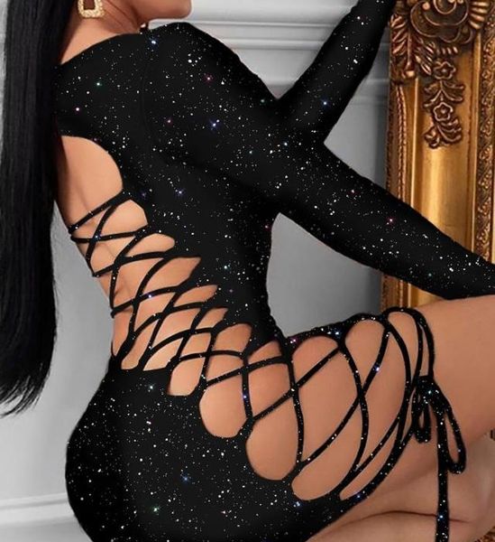 

glitter lace-up sequins dress bodycon dress plus size women clothing, Black;gray
