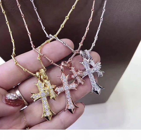 

luxury classic designer 18k gold plated cross pendant short chain necklace for women jewelry, Silver
