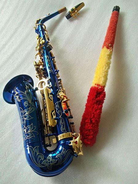 Novo Alto Saxofone Eb ajusta latão instrumento musical azul corpo corporal laca chave de chave com casos bocal