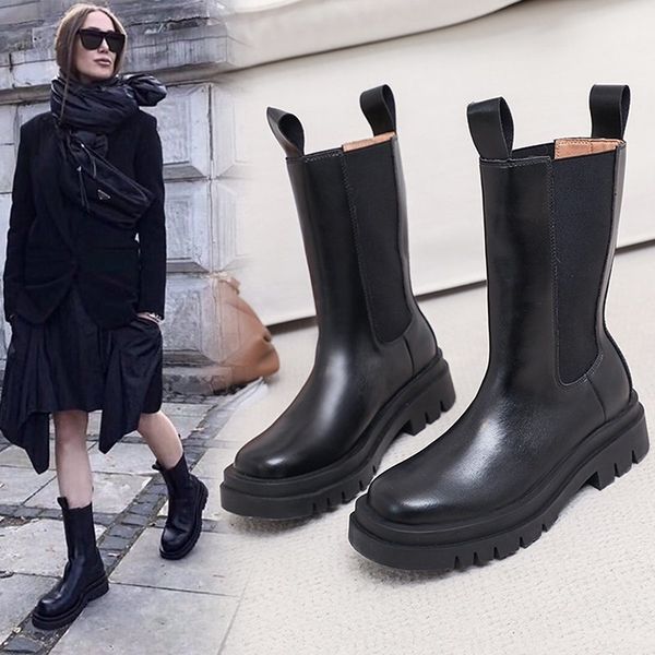

fashion women boots comfortable boots pu elastic winter shoes casual chunky heel platform goth style, Black