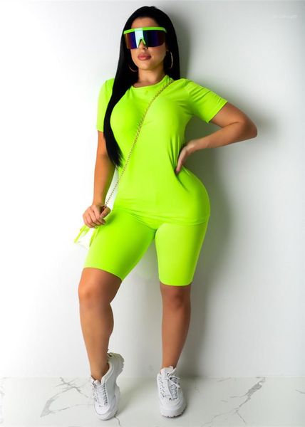 

sets women solid color slim fit tracksuits casual o neck two piece shorts women summer, Gray